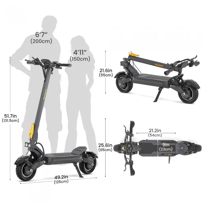 Składana hulajnoga elektryczna Ausom F1 Max, silnik 2*1400W, bateria 60V 20,8Ah, opony 10x3,0 cali, maks. prędkość 72 km/h